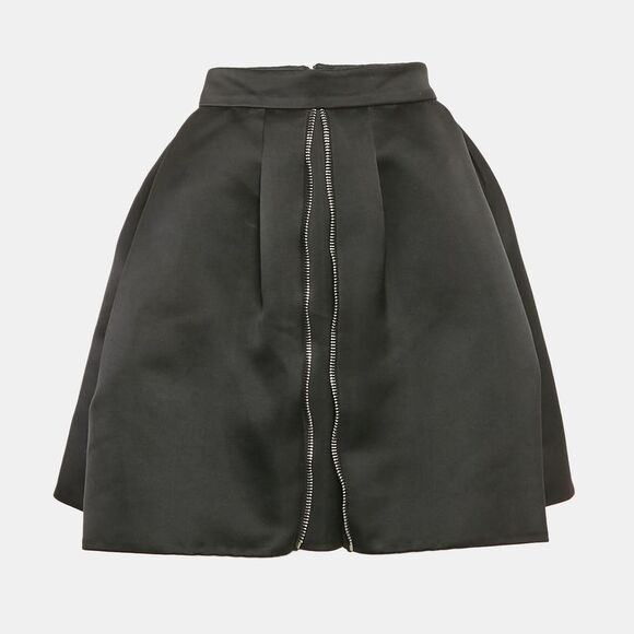Alexander Mcqueen Black Satin Pleated Mini Skirt S